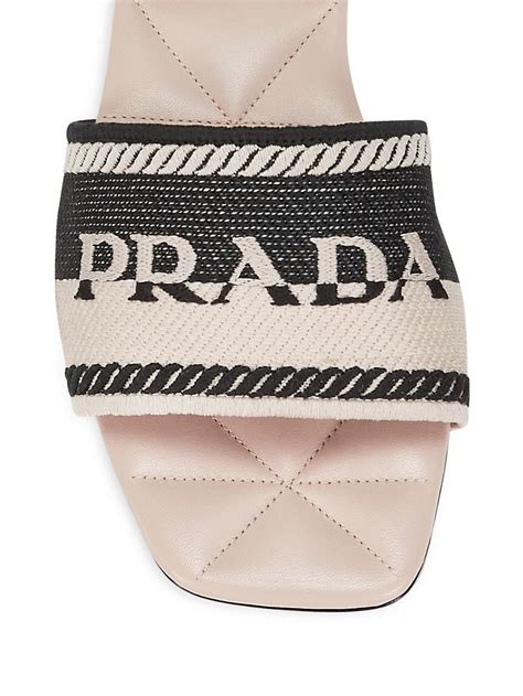 prada logo slide sandals|Prada women's high heeled sandals.